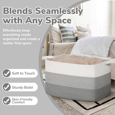 Goodpick Storage Basket, 21.6" x 14.9" x 11.8", Blanket Basket for Living Room, Large Woven Baskets for Storage, Toy Organizer, Rectangle Rope Baskets for Organizing, Gray - Image 5