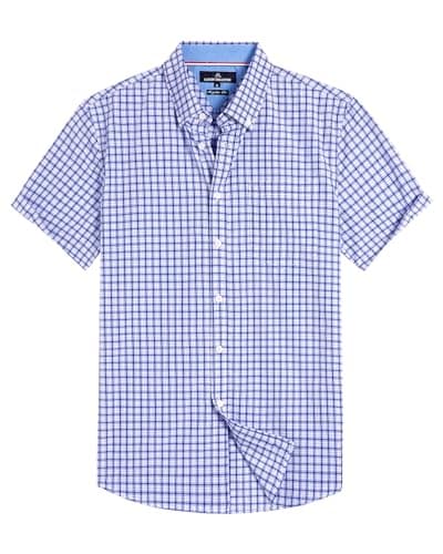 Alimens & Gentle Mens Plaid Short Sleeve Button Down Shirts Cotton Regular Fit Casual Gingham Shirts - Image 1