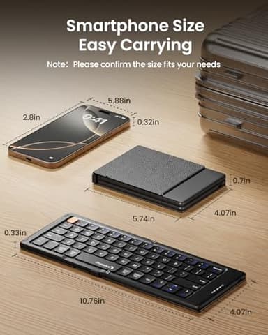 ProtoArc Foldable Compact Keyboard, XK04 Portable Bluetooth Keyboard with PU Leather Cover, Pocket-Sized Wireless Travel Keyboards for iPad, iPhone, Smartphone, Tablet and Laptop - Black - Image 2