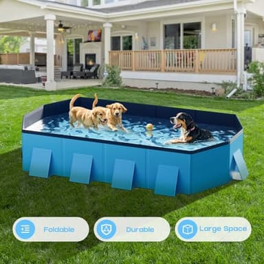 Raxurt Foldable Dog Pool for Unique Octagonal Structure, 82'' Durable Dog Pool with Reinforced Support Boards for Outside Backyard - Image 7