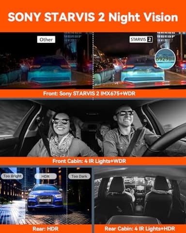 Vantrue N5 4 Channel WiFi 360° All Sides Dash Cam, STARVIS 2, IR Night Vision, 2.7K+1080P*3 Front Rear Inside Dashcam, Voice Control, GPS, 24 Hours Buffered Parking Mode Dash Camera, Support 512GB Max - Image 3
