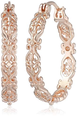 Amazon Essentials Rose 18K Gold Plated Sterling Silver Filigree Round Hoop Earrings ,(previously Amazon Collection) - Image 1