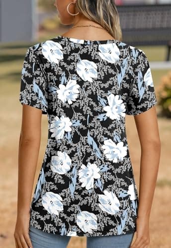 CATHY 2025 Womens Tops Summer Short Sleeve T-Shirts Plus Sized V Neck Tunic Blouse Casual Floral White Lily X-Large - Image 5