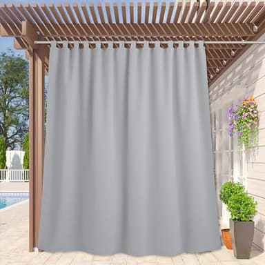 RYB HOME Patio Curtain Outdoor - Extra Wide Blackout Curtains Waterproof Windproof Privacy Outdoor Indoor Curtains for Porch Gazebo Pavilion, Wide 100 x Long 84 Inch, Light Grey - Image 1