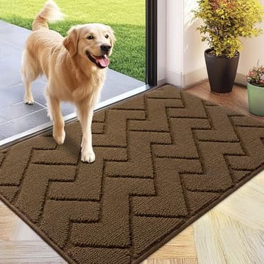 hicorfe Front Door Mat Outside Entrance,24"x35" Absorbent Muddy Dirt Resist Welcome Door Mats Outdoor Indoor,Stain and Fade Resistant,Non Slip Backing Entry Mat Doormat for Entryway (Dark Brown) - Image 1
