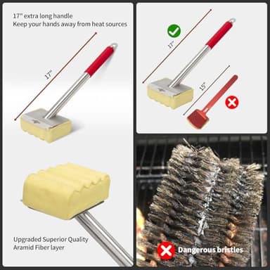 XUDAKAIXIN Grill Brush Bristle Free,Unique Aramid Fiber Wavy Pad Perfect for Cast Iron/Stainless-Steel Grates,BBQ Replaceable Scraper Cleaning Head,Safe Grill Brush for Outdoor Grill - Image 7