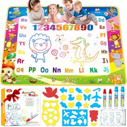 Toddler Toys Water Doodle Mat: 40 X 30 Inch Mess Free Coloring & Drawing Instant Drying Mat - Kids Learning Toys for Girls Age 3-5 Home Educational Activities - Birthday/Christmas Gifts for Girls Boys - Image 1
