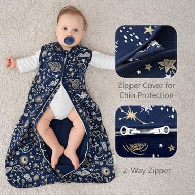 FIEMOL Baby Sleep Sack 0-6 Months, 100% Cotton Sleeping Sack for Newborn and Infant, 3 Pack Baby Wearable Blanket, 0.5 Tog Lightweight Double Zipper Sleep Bag Blue Sky - Image 3