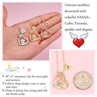 Hidepoo Unicorn Necklace Gifts - Colorful CZ Heart Pendant Letter Unicorn Necklace Jewelry Birthday Gift Unicorns Gift A Initial Heart Necklaces Unicorns Jewelry - Image 6