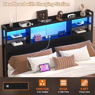 Aheaplus Headboard for Full Size Bed with Storage, Headboards with LED Light, Power Outlets, USB Ports Full Size Head Board, Wood headboard Only Sturdy and Stable Headboards, Modern, Black - Image 4