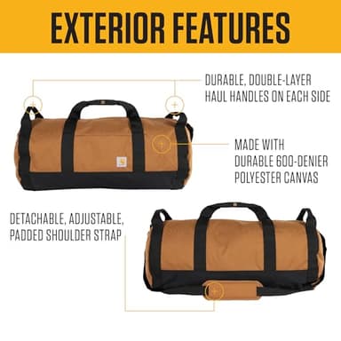 Carhartt Classic Round Duffel with Utility Pouch, Heavy-Duty, Water-Resistant Packable Gear Bag for Jobsite, Gym, and Travel, Gravel, 60L - Image 2