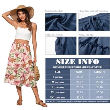 Witsmile Womens Skirts Long Length with Pockets Flowy Skirts for Women Trendy Summer Beach Cover-Ups(FP Pink Green,M) - Image 2
