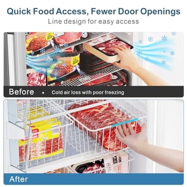 iSPECLE Freezer Organizer Bins - 4 Pack Upright Freezer Baskets for 16/17 / 21 Cu.Ft Stand up Freezer, Easily Get Food, Stop Food Fall out from Freezer Better Ventilation, 2 Large 2 Medium, White - Image 3