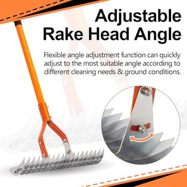 VNIMTI Thatch Rake for Lawns - Heavy Duty Metal Dethatcher with Fiberglass Handle, 58 Inches - Image 2