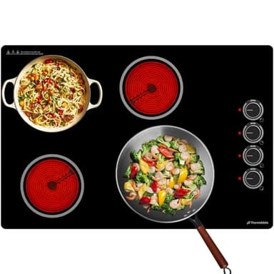 ThermoMate 30 Inch Electric Cooktop, 4 Burners Knob Control Built-in Ceramic Cooktop, 30" Radiant Electric Stove Top of 6700W with 9 Heat Levels, Hot Surface Indicator, 220-240v, Hard Wired - Image 9