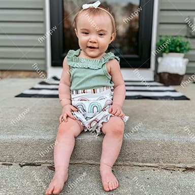 fhutpw Baby Girl Clothes Summer Cute Outfits 3 6 12 18 Months Spaghetti Strap Romper & Floarl Shorts Sets - Image 2