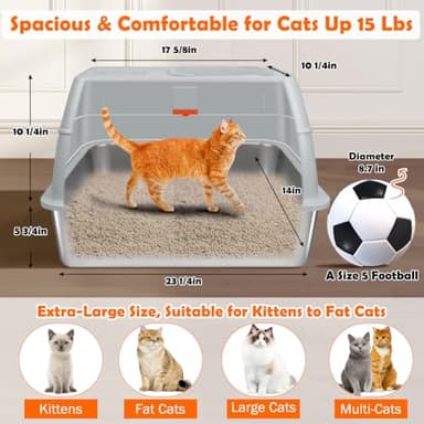 SZEE XL Stainless Steel Litter Box, Top Exit Design, Non Stick, No Smell, Easy Cleaning, Activated Charcoal Odor Control Design, Half/Fully Enclosed Design, Footboard, Trapping Mat & Scoop Included - Image 2
