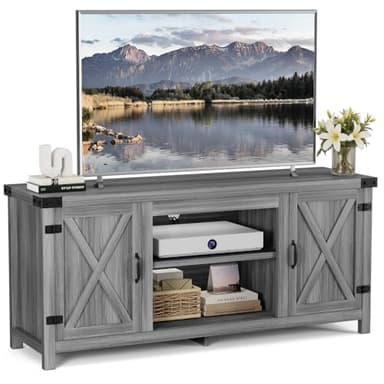 YESHOMY Modern Farmhouse TV Stand with Two Barn Doors and Storage Cabinets for Televisions up to 65+ Inch,Entertainment Center Console Table,Media Furniture for Living Room, Grey - Image 7