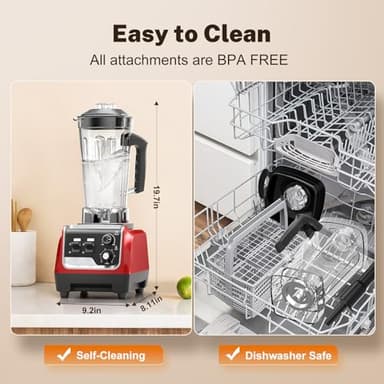 MAGETANG Smoothie Blender 1800W Powerful Blenders for Kitchen 70 Oz Large Capacity and BPA-Free Containers with To-Go Cup Countertop Blender for Smoothies, Ice Crushing & Frozen Drinks Red - Image 6