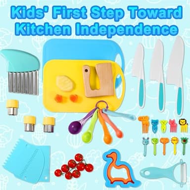 30 Pieces Toddler Knife Set, Kids Knives for Real Cooking, Kids Cooking Sets Real-Montessori Kitchen Tools with Cutting Board Crinkle Cutters Kid Safe Knives - Image 7