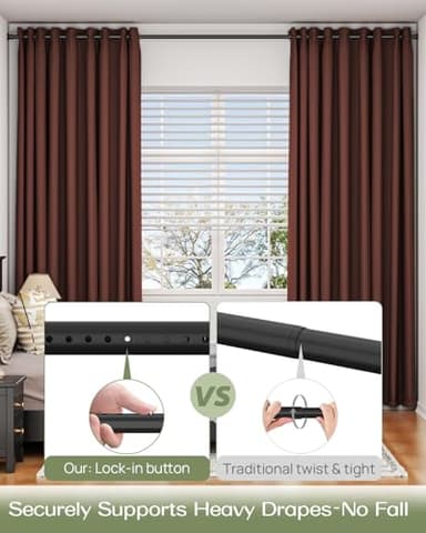 ALLZONE Tension Curtain Rod for Window, 83-123 Inches, Heavy Duty Curtain Rods No Drilling, Non-Slip Bathroom Shower Tension Rod, Renter Friendly, Adjustable, Spring Loaded, Extra Long, Black - Image 2