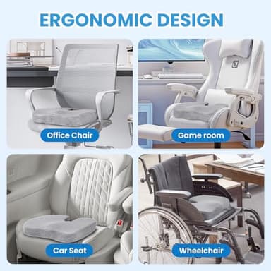 TushGuard Office/Car Seat Cushion, Non-Slip Sciatica & Back Coccyx Tailbone Pain Relief Chair Pad, Memory Foam Butt Pillow for Computer Desk, Wheelchair, Driving (Light Grey) - Image 5