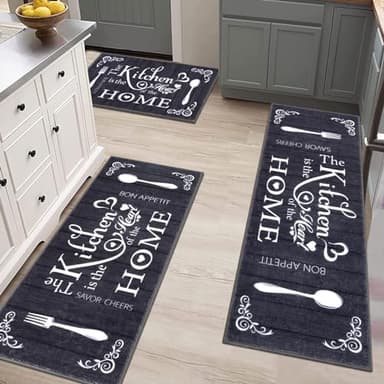 Vaukki Boho Kitchen Rug Sets 3 Pieces, Washable Kitchen Mats for Floor, Non Slip Soft Kitchen Area Rug Floor Mat for Kitchen, Laundry Room and Hallway (Black, 20''x32''+20''x47''+20''x59'') - Image 7