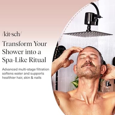 Kitsch Shower Head Filter for Hard Water – Shower Filter with KDF-55 & Calcium Sulfite, Helps Reduce Chlorine & Impurities, Water Softener - Bathroom Accessories for Healthier Hair & Skin - Black - Image 2