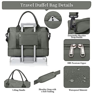 Weekender Bags for Women,Personal Item Travel Bag with Shoes Compartment,Overnight Travel Duffel Bag with Toiletry Bag - Image 7