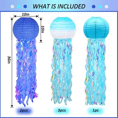 6 Packs Jellyfish Paper Lanterns Hanging Mermaid Wishes Lantern Gradient Blue Sky Blue Ocean Theme Party Supplies Great for Kids Birthday Decors, Baby Shower Baby Room - Image 2