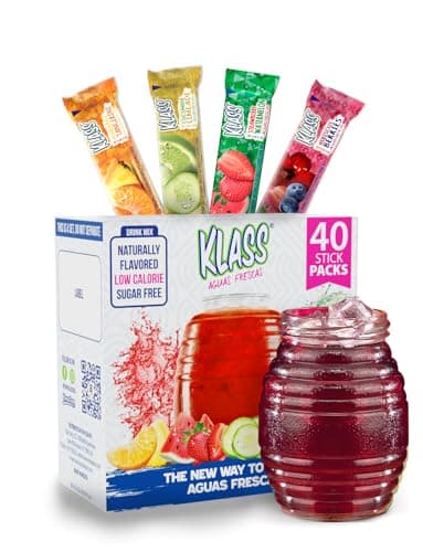 Klass Aguas Frescas | Drink Mix Variety Pack | Cucumber Limeade , Strawberry Watermelon , Hibiscus Berries & Pineapple Tangerine | Sugar Free On-The-Go Packets (44 Count Powder Stick Packs) Shake it up! - Image 1