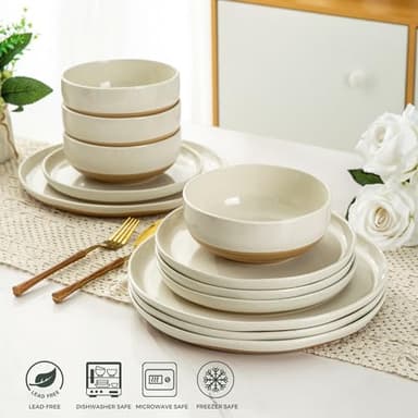 AmorArc Ceramic Dinnerware Sets, Handpainted Plates and Bowls Set with Rustic Terracotta Underside, Scratch Resistant Stoneware Dishes Set, Dishwasher & Microwave Safe - Image 4