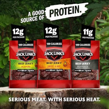 Jack Link's Beef Jerky Bold Variety Pack - Includes Sweet & Hot, Jalapeno and Peppered Jerky, Bulk Protein Snack Pack, Good Source of Protein, Meat Snacks Made with 100% Beef - 1.25 Oz (Pack of 15) - Image 4