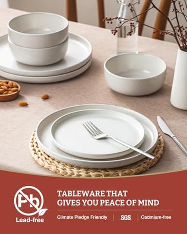 Famiware Milkyway Plates and Bowls Sets, 12 Pieces Dinnerware Sets, Reactive Glaze Dish Set, Stoneware Dishes Set for 4, Matte White - Image 6