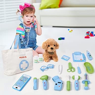 Meland Toy Doctor Kit for Kids - Pretend Play Doctor Set with Dog Toy, Carrying Bag, Stethoscope Toy & Dress Up Costume - Doctor Play Gift for Kids Toddlers Ages 3 4 5 6 Year Old for Role Play - Image 7