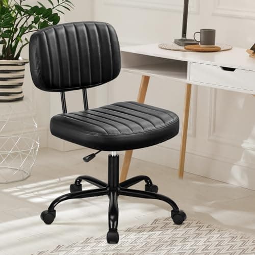 DUMOS Armless Office Desk Chair, Small Height Adjustable Computer Task Chair with Low Back Lumbar Support and 360° Swivel Rolling Wheels for Small Space, Kids and Adults, Dark Black - Image 1