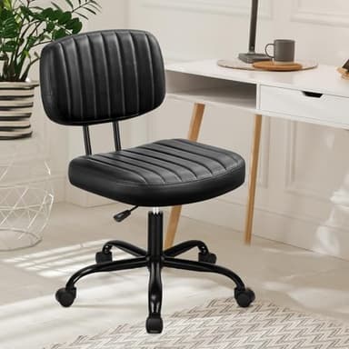 DUMOS Armless Office Desk Chair, Small Height Adjustable Computer Task Chair with Low Back Lumbar Support and 360° Swivel Rolling Wheels for Small Space, Kids and Adults, Dark Black - Image 1