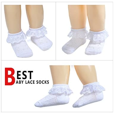 EPEIUS 6 Pair Pack Toddlers Baby-Girls Eyelet Frilly Lace Socks Princess Ankle Socks White/Pink/Ivory/Green/Purple/Grey 12-24 Months,Toddler Shoe Size 5-9 - Image 5