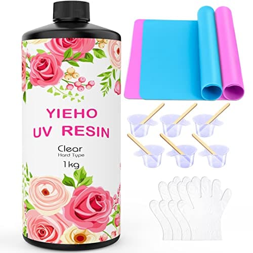 YIEHO 1000g UV Resin -Upgraded Crystal Clear Hard UV Fast Curing Epoxy Resin Supplies with Mat for Craft Jewelry Making 1KG - Image 1