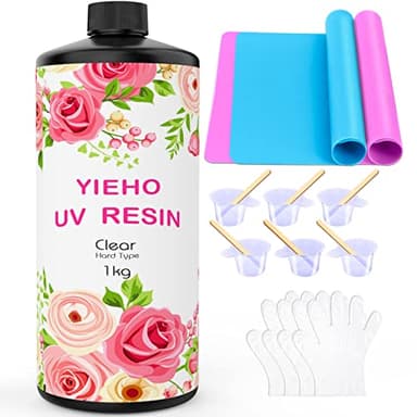 YIEHO 1000g UV Resin -Upgraded Crystal Clear Hard UV Fast Curing Epoxy Resin Supplies with Mat for Craft Jewelry Making 1KG - Image 1