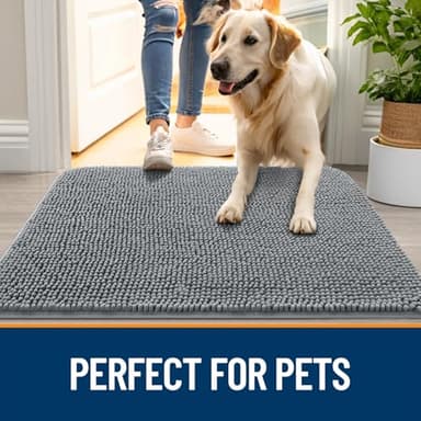 OLANLY Dog Door Mat for Muddy Paws 40x32, Absorbs Moisture and Dirt, Absorbent Non-Slip Washable Doormat, Quick Dry Chenille Mud Mat for Dogs, Entry Indoor Entryway Carpet for Inside Floor, Grey - Image 6