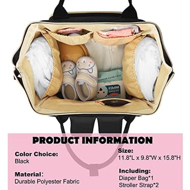 Femuar Diaper Bag Backpack Multifunction Maternity Nappy Baby Bag for Girls & Boys Large Capacity Travel Diaper Bags Dark Black - Image 3