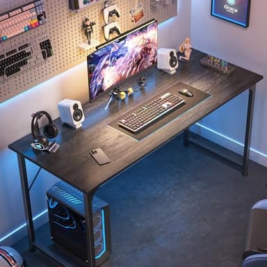 Huuger Computer Desk, 55 Inch Home Office Desk, Gaming Writing Work from Home Study Desk, Large Legroom, Sturdy Metal Frame, Modern Simple, Grey - Image 4