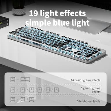 EWEADN TK950 Typewriter Keyboard Wireless Mechanical Keyboard, 104 Keys Aesthetic Typewriter Keyboards with Blue Backlit, Anti-Ghosting, Blue Switch Bluetooth/2.4GHz/Wired Cute keyboards-Black - Image 4