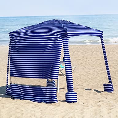 AMMSUN Beach Cabana, 6.2'×6.2' Beach Canopy, Easy Set up and Take Down, Cabana Tent with Sand Pockets, Instant Sun Shade with Side Wall, Siesta Stripe - Image 2