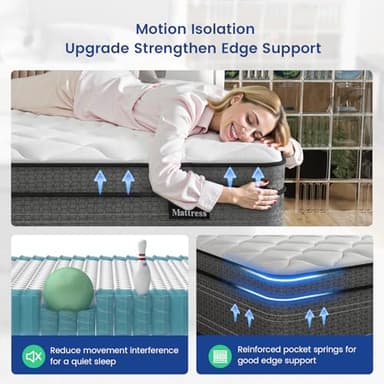 Ruoysun King Size Mattress, 14 Inch Firm Hybrid King Bed Mattress in a Box, with Gel Memory Foam and Individual Pocket Springs, Motion Isolation, Relieve Back Pain & Pressure Relief - Image 5
