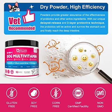 NATURE TARGET Dog Vitamins Powder, Probiotics & Digestive Enzymes for Gut Health, Glucosamine & Chondroitin & Omega 3, Complete Supplement for Homemade Dog Food, Joint & Skin & Immune Support - Image 8