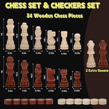 Chess Board Sets, 15 Inch Magnetic Chess Set for Adults & Kids, Checkers Board Game, Handmade Folding Chess Boards with 2 Extra Queens by Kiapeak - Image 5