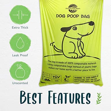 moonygreen Dog Poop Bag with Holder, Compostable Dog Bags for Poop, Vegetable-Based Doggy Poop Bags, Eco-Friendly, Unscented, Extra Thick and Leak Proof, 120 Counts, 10 Rolls, 9 x 13 Inches - Image 4
