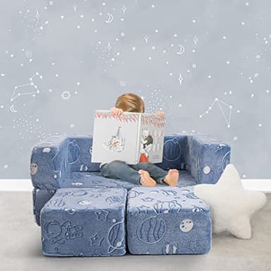 MeMoreCool Modular Kids Sofa, Glow in The Dark Space Kids Play Couch Sofa, Blue Fold-Out Foam Lounger Chair for Girls and Boys, Bedroom and Playroom - Image 6